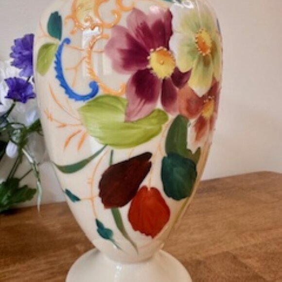 Vintage‎ Hand Painted Floral Pedestal Vase Multicolour Ceramic Pottery Decor - Picture 9 of 9